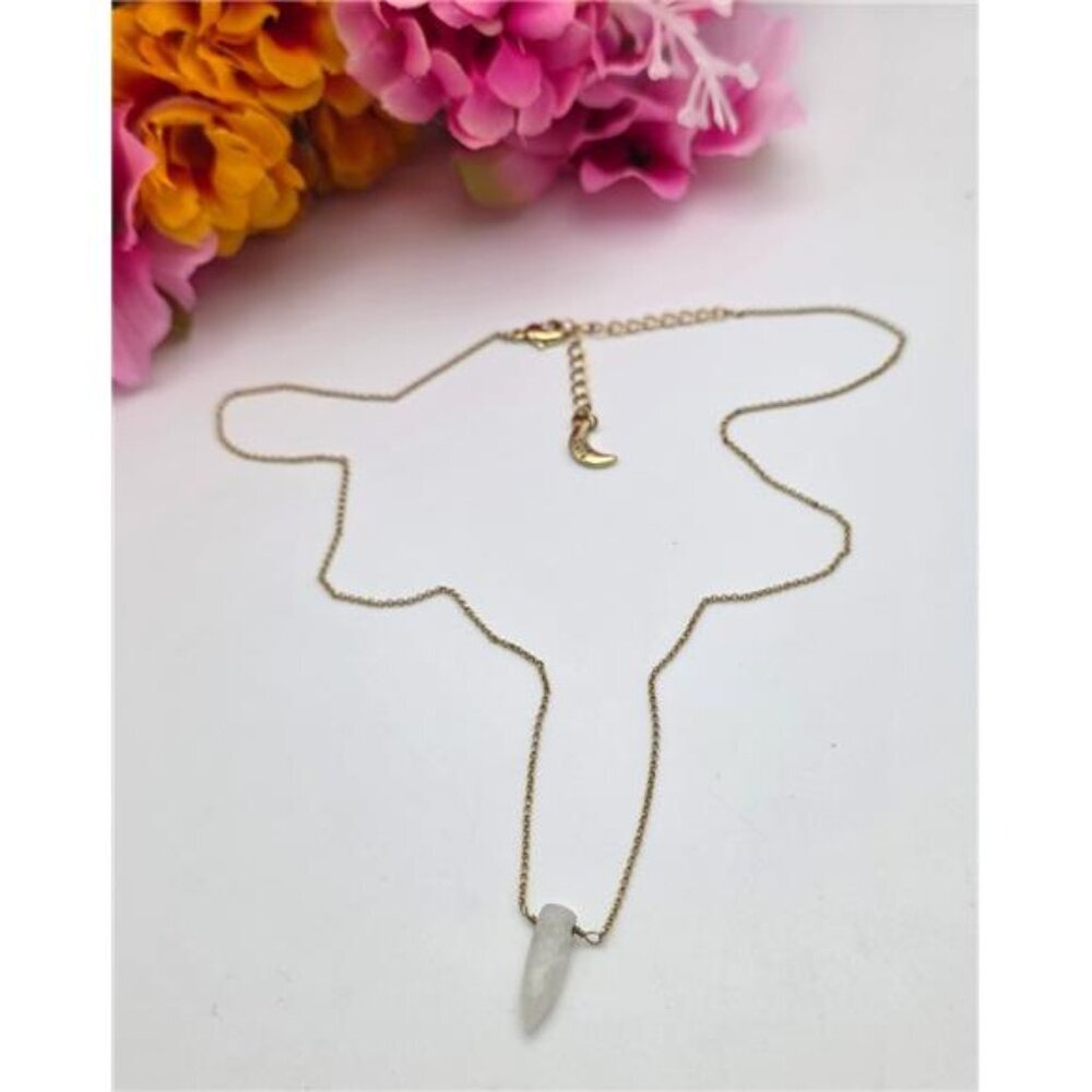 Luna Norte Clear Quartz Crystal Necklace Gold Plated Adjustable 19 In Moon Charm